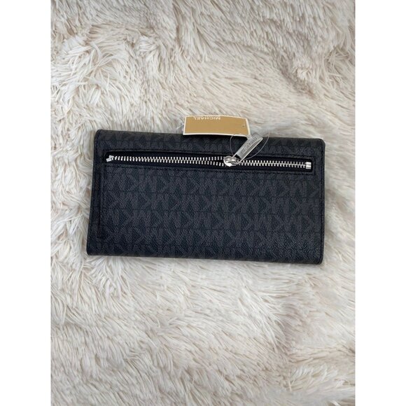 Michael kors trifold wallet card case wallet purse large black MK signature - Picture 2 of 3